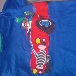 Mini Boden Blue Race Car Dog Shirt 11-12